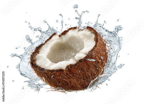Coconut Half With Water Splash isolated on a transparent background