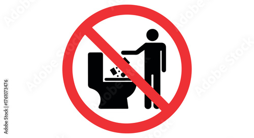 Sign prohibiting the disposal of waste into a toilet bowl, isolated on transparent background