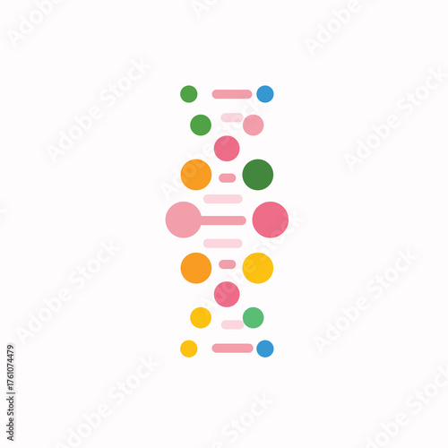 DNA illustration with colorful chain of various genes, gene and DNA logo