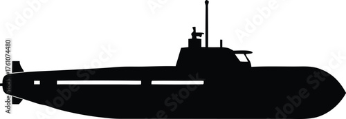 Underwater boat silhouette. Navy or military ship vector graphic
