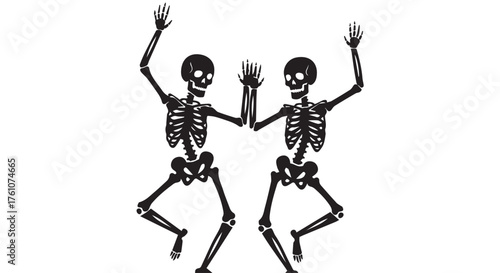Two dancing skeletons isolated on transparent background