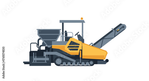 Yellow and Gray Asphalt Paver Machine for Road Construction.