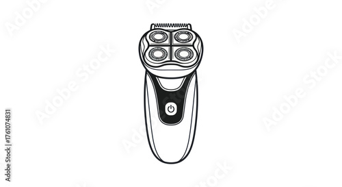 Modern Electric Shaver with Four Rotating Heads Line Drawing.