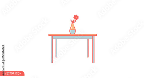 Simple Table with Vase and Flower Minimalist Design.