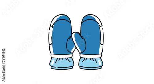 Pair of blue winter mittens with white accents.