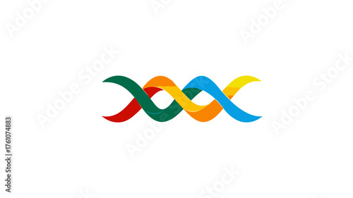 Abstract colorful double helix icon, intertwined waves, genetic or technological connection concept on white background.