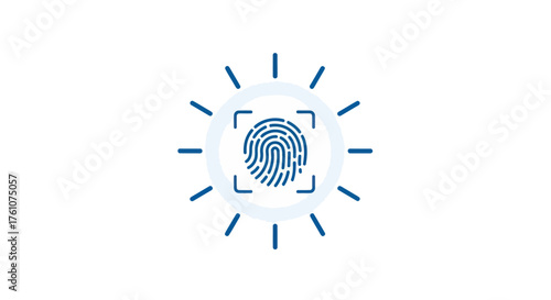 Digital Fingerprint Scan Icon with Radiant Light Beams.