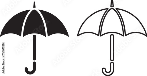 Set of umbrellas, Set of beach umbrella and chair icons isolated on white background,Umbrella icon set. Vector illustration.