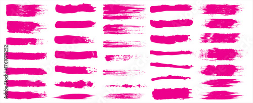 Grunge brushes. Paintbrush sketch strokes, pink splash distress texture and paint daub. Rough ink stain and calligraphy element vector set. Illustration sketch grungy shape, modern