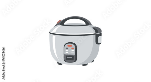 White Electric Rice Cooker with Black Handle and Control Panel.