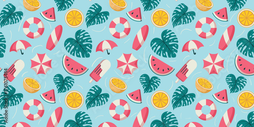 Tropical Refreshment: Seamless Vector Pattern with Summertime Icons