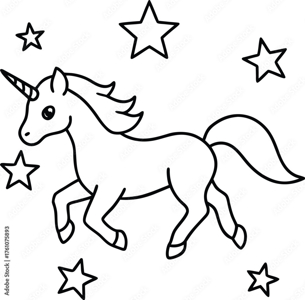 Obraz premium magical unicorn flying through stars illustration on transparent background