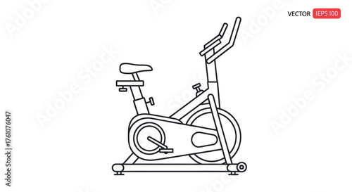 Line Art Stationary Exercise Bike Outline for Fitness and Workout.