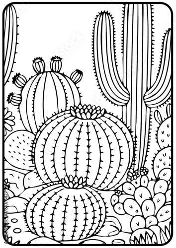 Desert Cactus Garden Line Art Illustration – Botanical Succulent Vector for Coloring Book