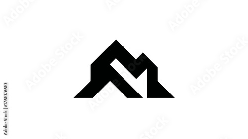 Minimalist black and white abstract mountain peak geometric logo design. Modern corporate business symbol vector illustration.