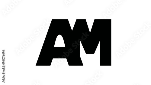 Bold black 'AM' letters monogram or initials on a clean white background, modern minimalist typography design concept.