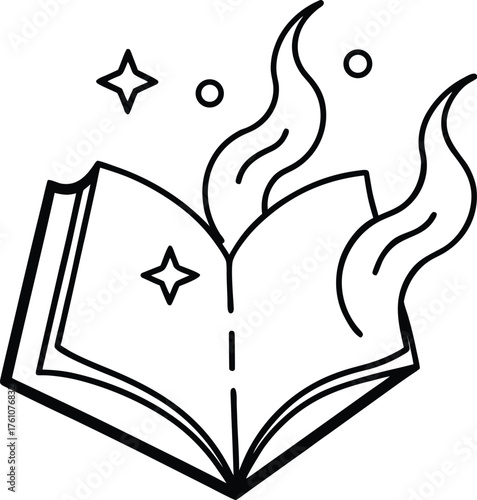 magical wizard spellbook with ancient runes illustration on transparent background