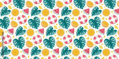 Tropical Refreshment: Seamless Vector Pattern with Summertime Icons