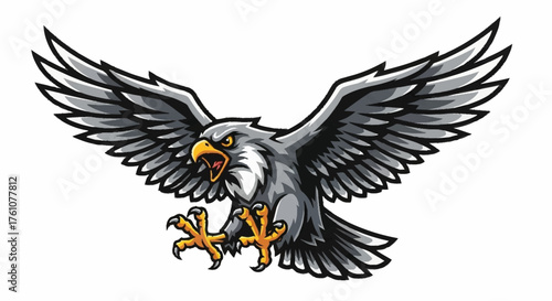 Powerful eagle mascot soaring with outstretched wings, perfect for sports teams, emblems, or bold brand designs needing a fierce, dynamic symbol