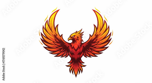 Fiery phoenix rising with vibrant wings, a symbol of rebirth and resilience, ideal for powerful branding and dynamic designs that ignite passion