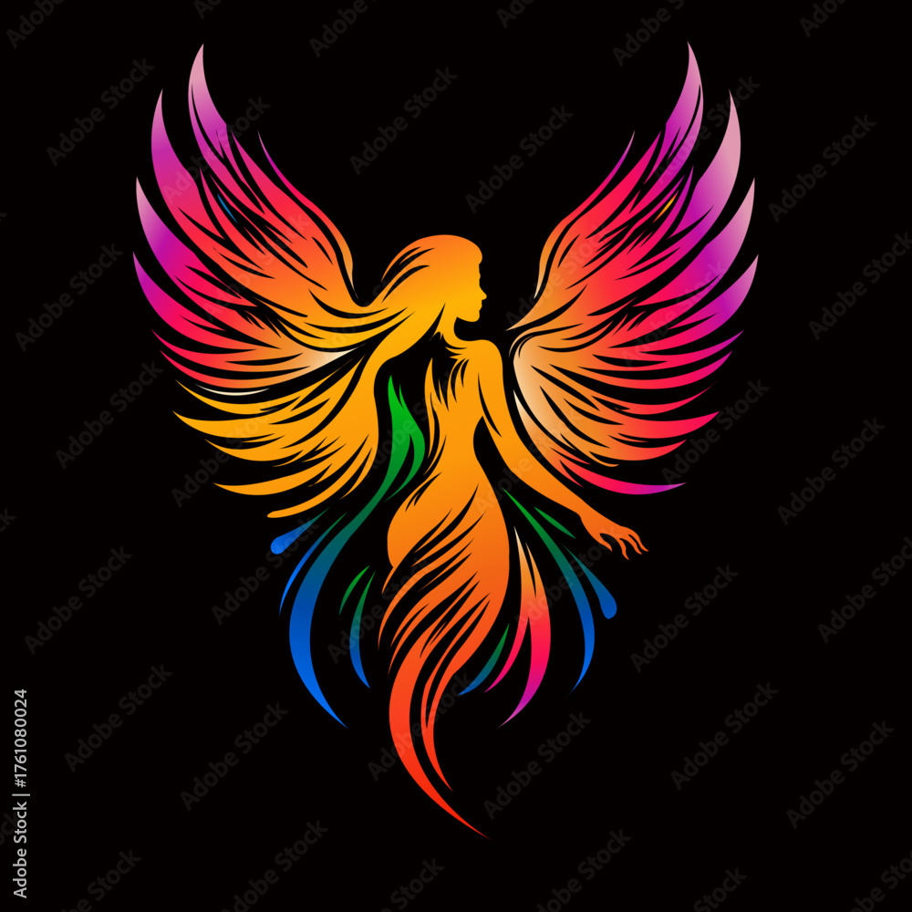 Obraz premium Vibrant Colorful Fairy or Phoenix Silhouette-vectors