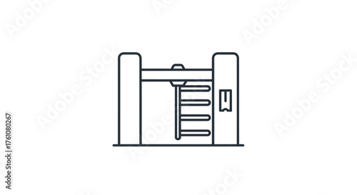 Line art illustration of a turnstile gate with rotating bars and a card reader.