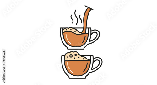 Illustration of Hot Beverage Pouring into a Cup and an Overflowing Cup.