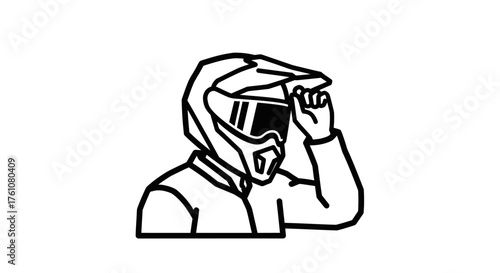 Line Art Illustration of a Motocross Rider with Helmet and Goggles.