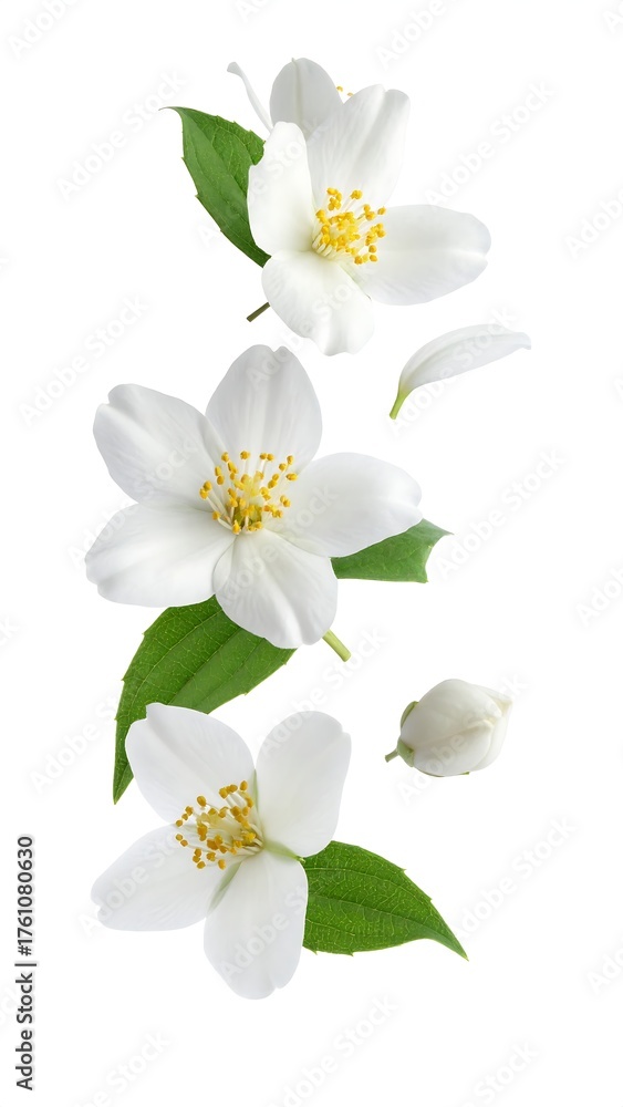 Obraz premium Jasmine flowers in mid-air