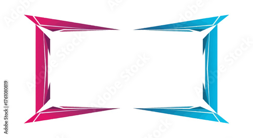 Modern geometric frame with pink and blue sides and sharp, angular corners.