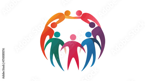 Vibrant abstract watercolor illustration of diverse people in a circle, symbolizing community, global teamwork, unity, and social connection.