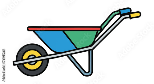 Wheelbarrow side view outline icon vector
