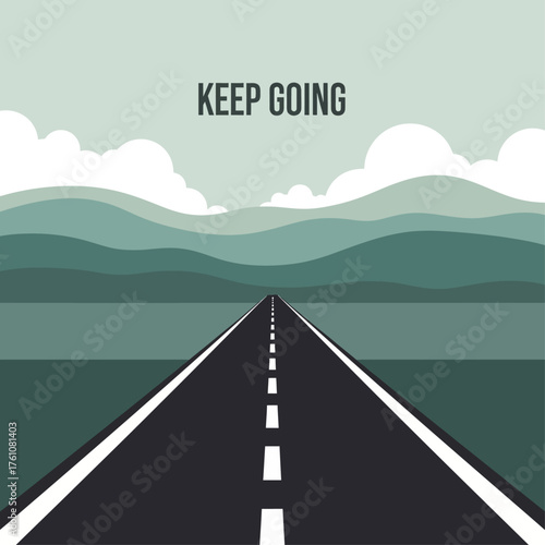 A long, straight highway disappearing into a distant mountain range, representing a journey of perseverance and motivation