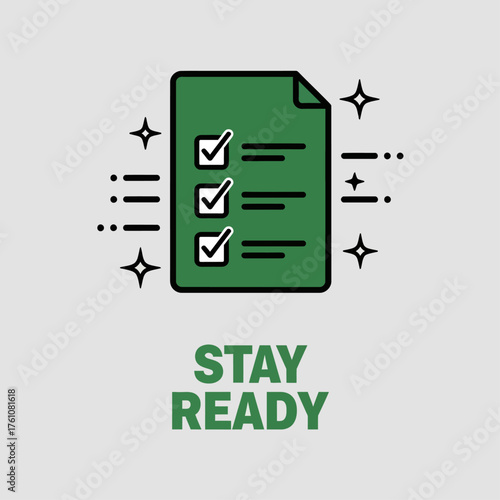 Flat line icon of a completed checklist with checkmarks, a vector graphic concept for staying prepared and organized for success
