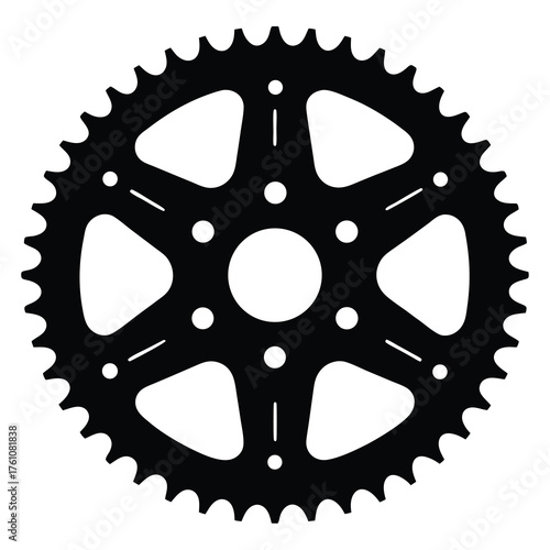 Black and white illustration of a cogwheel or sprocket with teeth