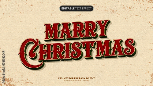 Merry christmas 3d editable text effect, style vintage