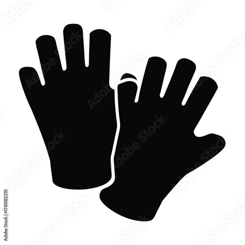 Black silhouette of two protective gloves for various safety applications