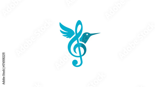 Abstract blue hummingbird and treble clef combined. Musical bird logo concept vector illustration.