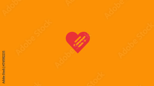 Vibrant red heart icon with diagonal lines, simple graphic symbol on a warm orange background, representing love, health, or passion.