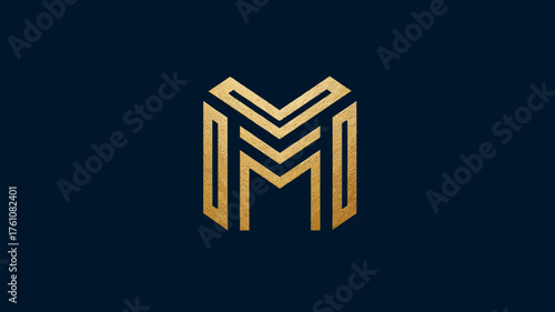 Elegant golden letter M logo design on dark blue background. Modern abstract geometric symbol for luxury branding, corporate identity, and premium businesses.