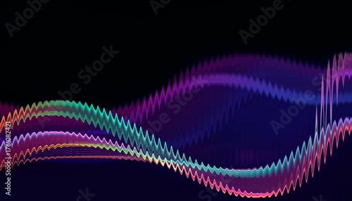 Vibrant Purple and Blue Neon Light Spiral Wave Background with Glassy Sheen