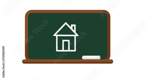 Simple Chalkboard with White House Icon and Chalk.