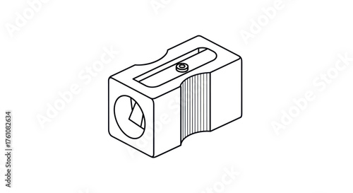 Isometric Line Drawing of a Classic Rectangular Pencil Sharpener.