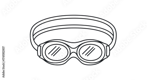 Line art illustration of swimming goggles with adjustable strap.