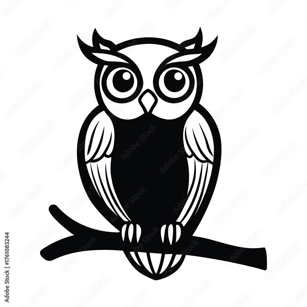 Fototapeta premium Owl sitting on tree branch silhouette.