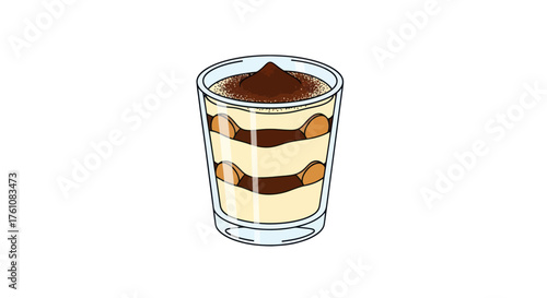 Delicious layered tiramisu dessert served in a glass.