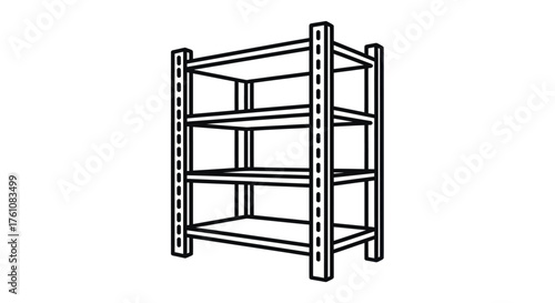 Simple Four-Tiered Industrial Metal Storage Shelf Unit.