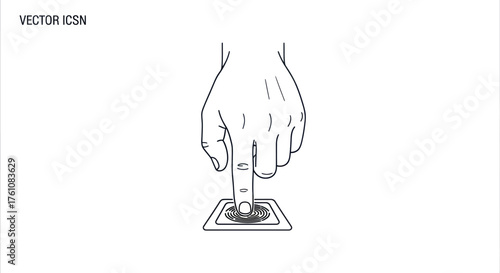 Hand Pressing Button Icon Outlined Finger Touching Surface.