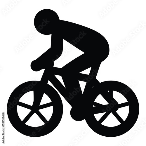 Simple black and white silhouette of a cyclist riding a bicycle