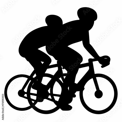 Silhouette of two cyclists in a race, with one slightly behind